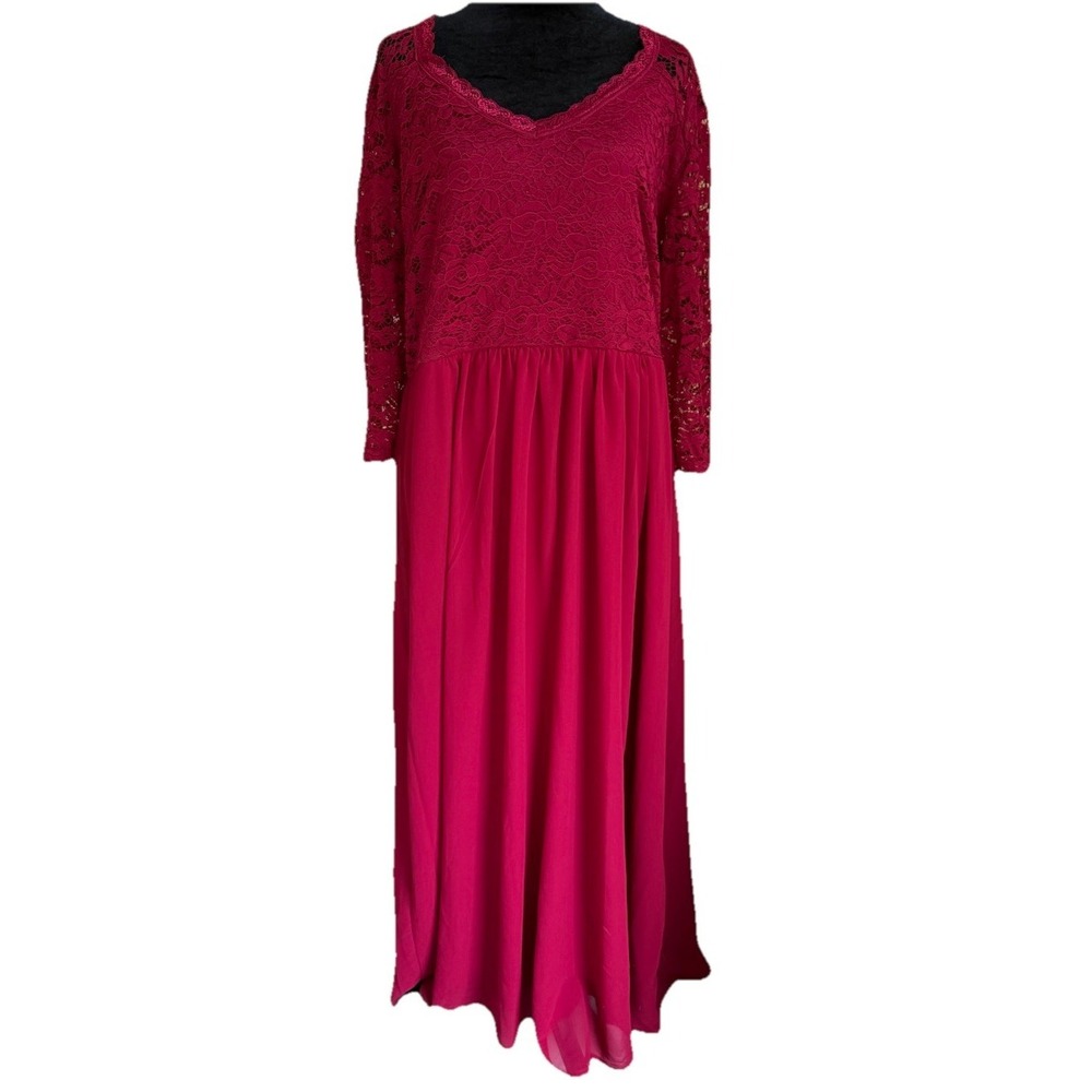 Nemidor Maxi Dress Red V Neck Lace Womens Size 20 NWT Bridesmaid